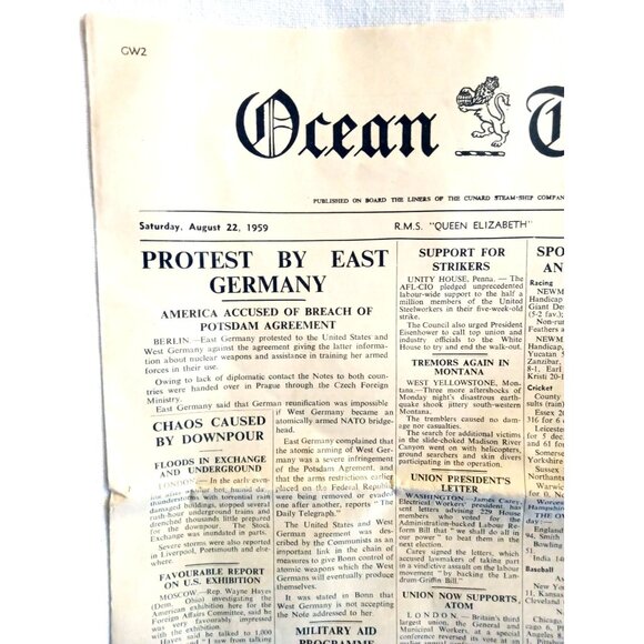 Queen Elizabeth 1959 Ocean Times Newspaper East Germany Protest Montana Tremor - Picture 4 of 11